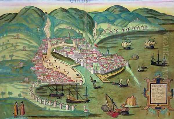 Map of Chios from Civitates Orbis Terrarum Oil Painting by Joris Hoefnagel