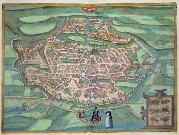 Map of Metz from Civitates Orbis Terrarum Oil Painting by Joris Hoefnagel