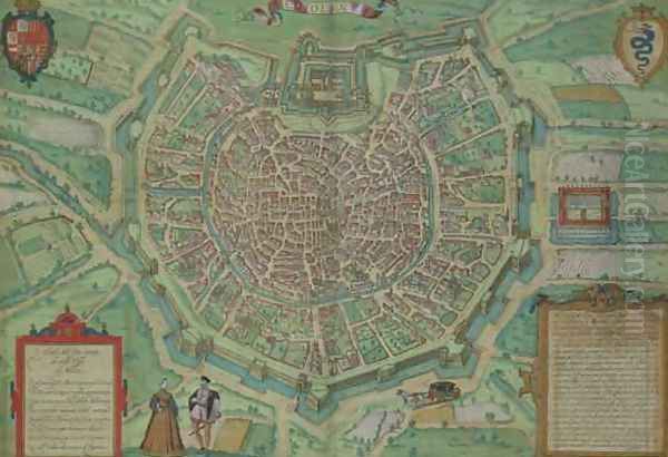 Map of Milan from Civitates Orbis Terrarum Oil Painting by Joris Hoefnagel