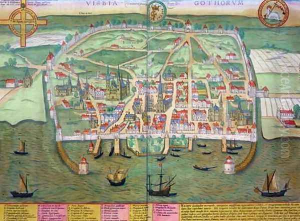 Map of Visby from Civitates Orbis Terrarum Oil Painting by Joris Hoefnagel