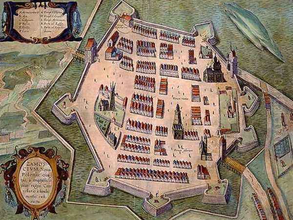 Map of Zamosc from Civitates Orbis Terrarum Oil Painting by Joris Hoefnagel