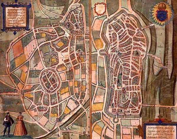 Maps of Autun and Nevers from Civitates Orbis Terrarum Oil Painting by Joris Hoefnagel