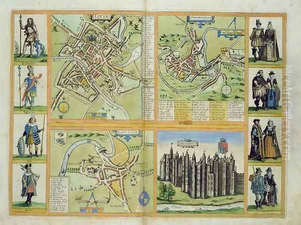 Maps of York Shrewsbury Lancaster and Richmond from Civitates Orbis Terrarum Oil Painting by Joris Hoefnagel