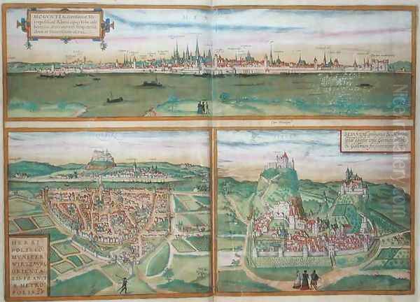 Metz Wurtzburg and Sittensen from Civitates Orbis Terrarum Oil Painting by Joris Hoefnagel