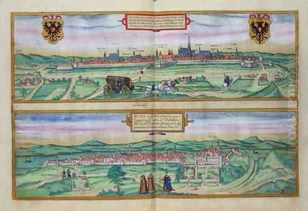 Town Plan of Vienna and Buda from Civitates Orbis Terrarum Oil Painting by Joris Hoefnagel