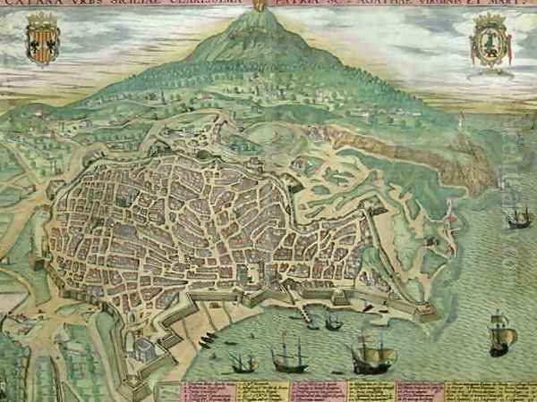 Map of Catania from Civitates Orbis Terrarum Oil Painting by Joris Hoefnagel