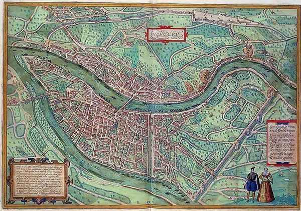 Map of Lyon from Civitates Orbis Terrarum Oil Painting by Joris Hoefnagel