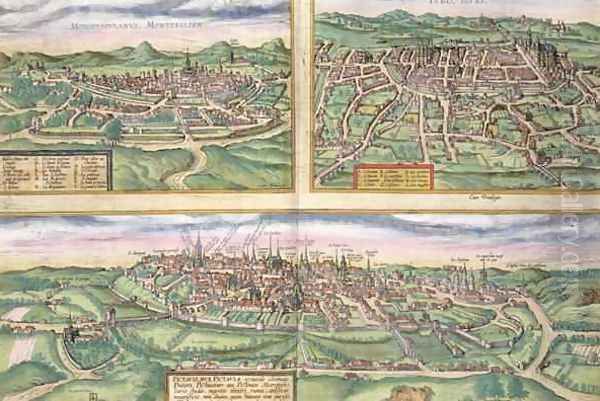 Map of Montpellier Tours and Poitiers from Civitates Orbis Terrarum Oil Painting by Joris Hoefnagel