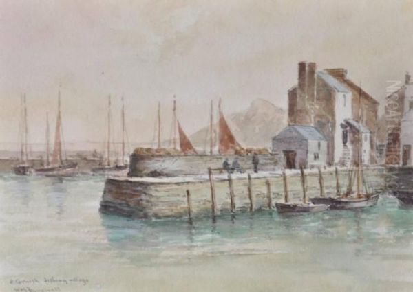 Acornish Fishing Village Oil Painting by William Minshall Birchall