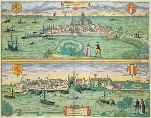 Map of Rotterdam and Gouda from Civitates Orbis Terrarum Oil Painting by Joris Hoefnagel