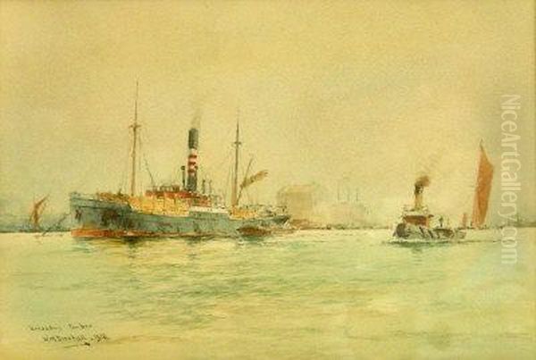 Unloading Timber Oil Painting by William Minshall Birchall