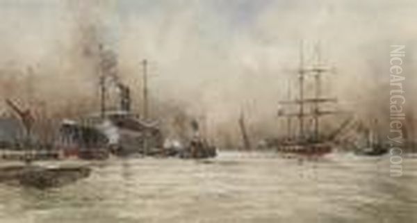 London's Waterway Oil Painting by William Minshall Birchall