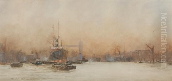 Off Butler's Wharf- Lower Pool Oil Painting by William Minshall Birchall