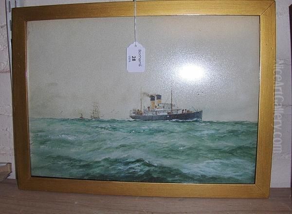 In Irish Waters - The Holyhead Mail Boat, Inscribed And Dated 1933 Oil Painting by William Minshall Birchall