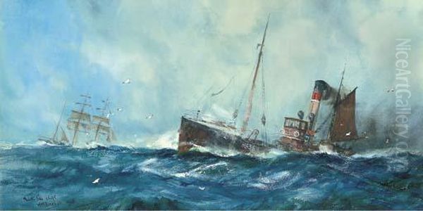 North Sea Ships Oil Painting by William Minshall Birchall