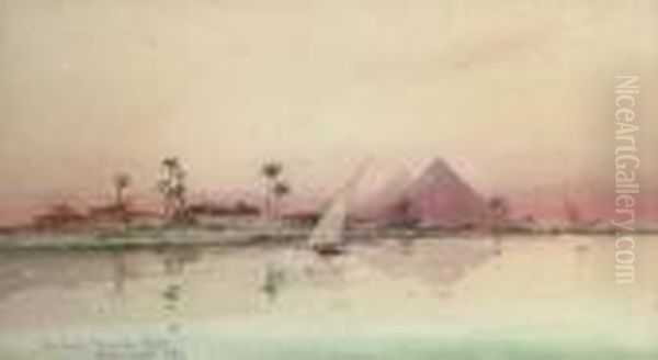 The Great Pyramids At Giza Oil Painting by William Minshall Birchall