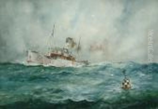 A Steamer In A Heavy Sea Oil Painting by William Minshall Birchall