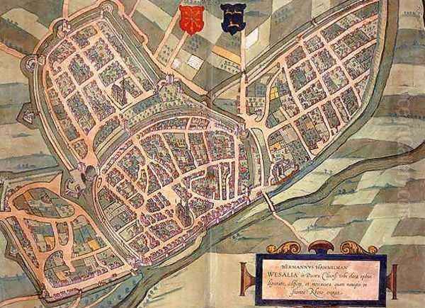 Map of Wesel from Civitates Orbis Terrarum Oil Painting by Joris Hoefnagel