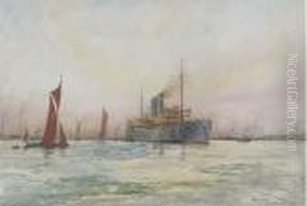 The P. & O. Liner Morea Leaving Tilbury Oil Painting by William Minshall Birchall