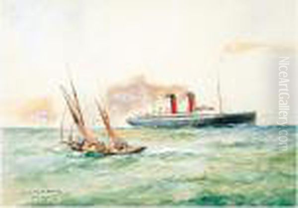 En Route For The Manx Isle - ``viking'; The White Ship Oil Painting by William Minshall Birchall