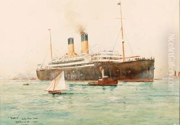 The White Star Line Doric Entering A Harbor
Watercolor On Laid Paper Oil Painting by William Minshall Birchall