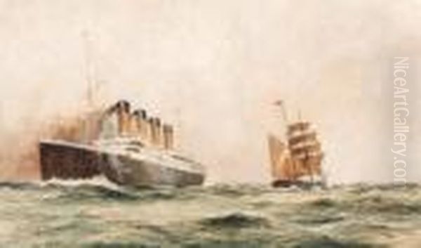 The R.m.s.titanic At Sea
Watercolor On Laid Paper Heighthened With White Gouache Oil Painting by William Minshall Birchall