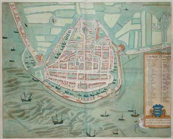 Plan of Enchunsen from Civitates Orbis Terrarum Oil Painting by Joris Hoefnagel