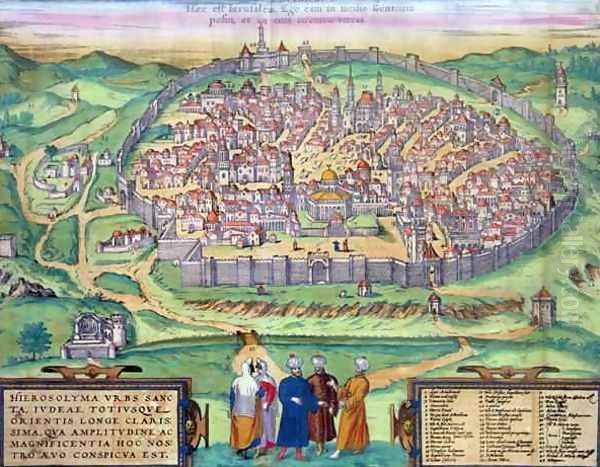 Map of Jerusalem from Civitates Orbis Terrarum Oil Painting by Joris Hoefnagel