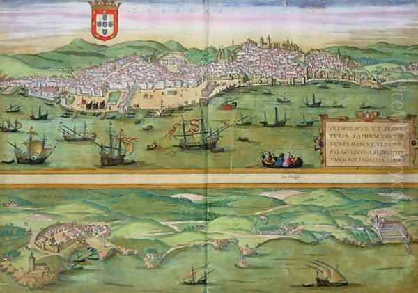 Map of Lisbon and Cascais from Civitates Orbis Terraru Oil Painting by Joris Hoefnagel