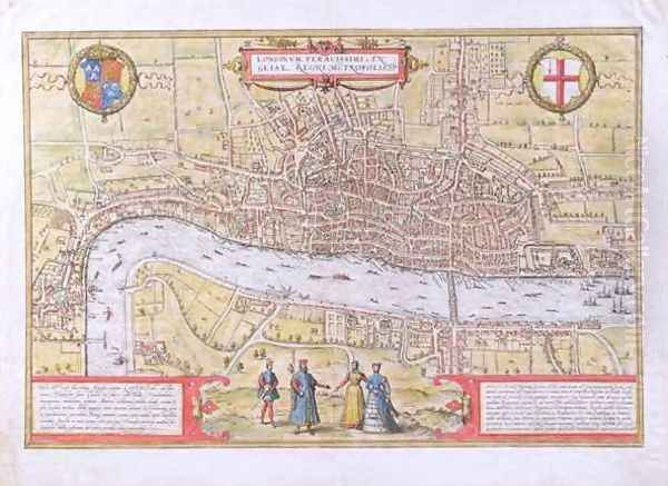 Map of London from Civitates Orbis Terrarum Oil Painting by Joris Hoefnagel