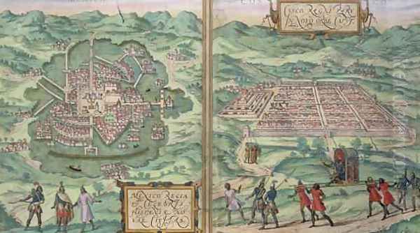 Map of Mexico and Cuzco from Civitates Orbis Terrarum Oil Painting by Joris Hoefnagel