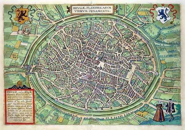 Town Plan of Bruges from Civitates Orbis Terrarum Oil Painting by Joris Hoefnagel