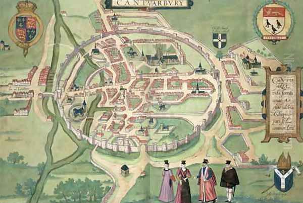 Map of Canterbury from Civitates Orbis Terrarum Oil Painting by Joris Hoefnagel