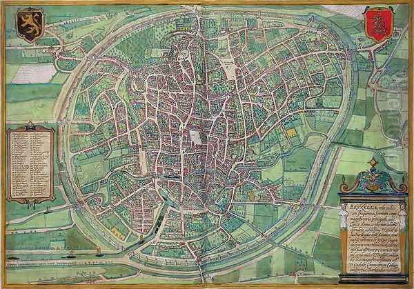 Town Plan of Brussels from Civitates Orbis Terrarum Oil Painting by Joris Hoefnagel