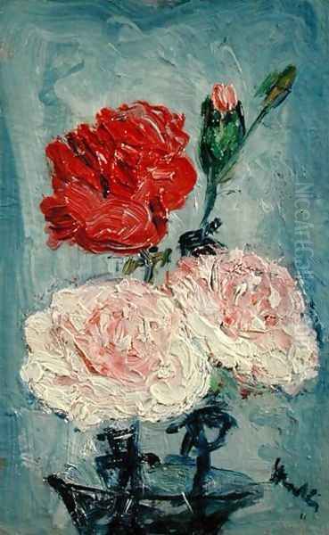 Carnations in a Glass Vase Oil Painting by George Leslie Hunter