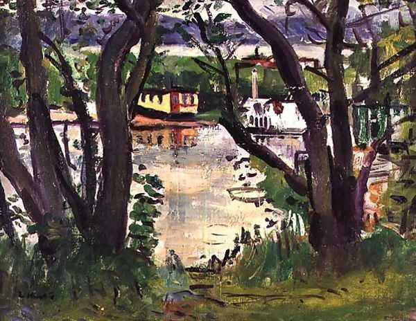 House Boats Loch Lomond Oil Painting by George Leslie Hunter