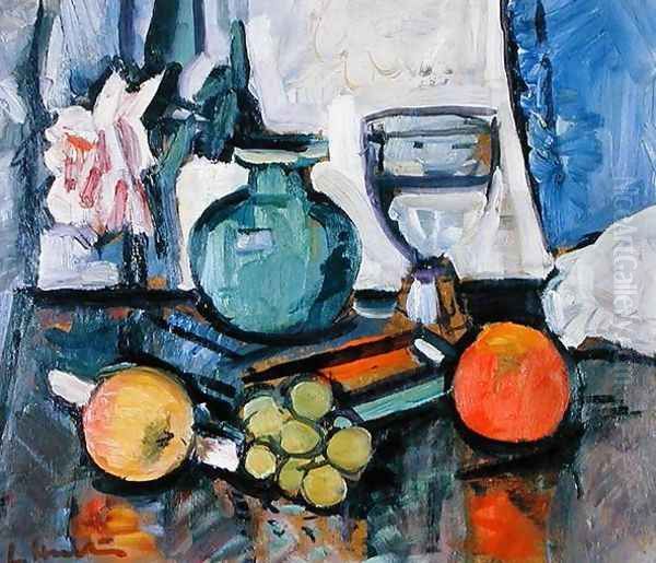 Still Life Rose and Fruit Oil Painting by George Leslie Hunter