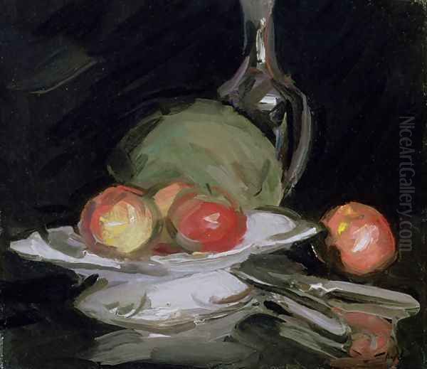 Still Life Bowl of Fruit Melon and Carafe Oil Painting by George Leslie Hunter