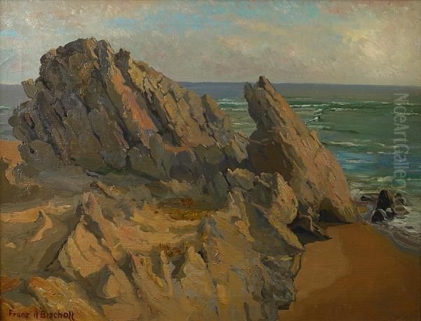 Rocks And Surf, Laguna Beach, California Oil Painting by Franz Bischoff