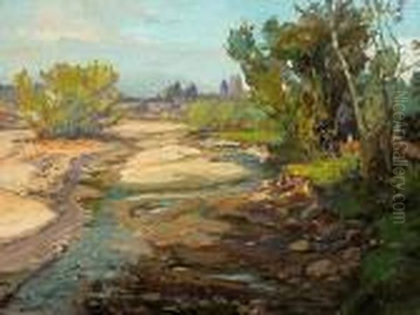 View To The Bridge, Arroyo Seco Oil Painting by Franz Bischoff