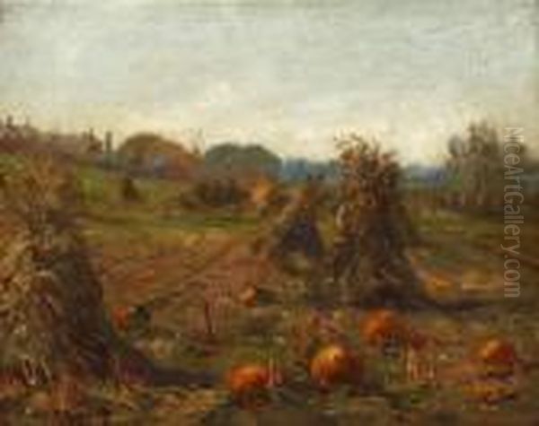 Pumpkin Patch Oil Painting by Franz Bischoff