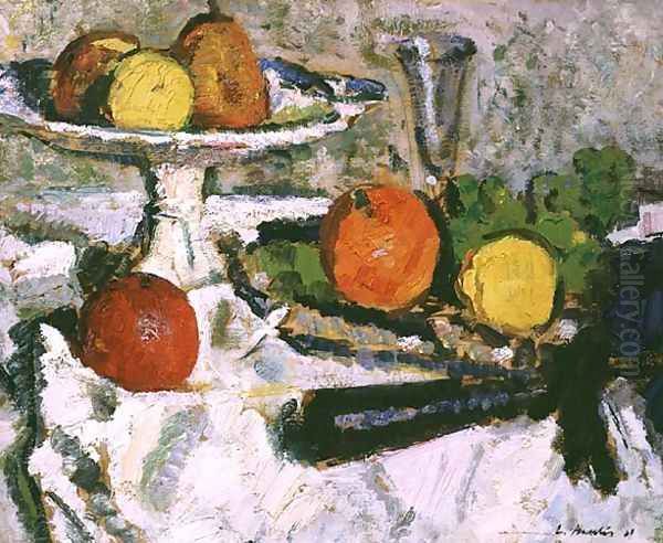 Still Life of Fruit on a White Tablecloth Oil Painting by George Leslie Hunter