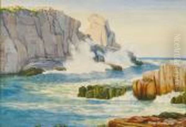 Crashing Waves/a Southern California View Oil Painting by Franz Bischoff