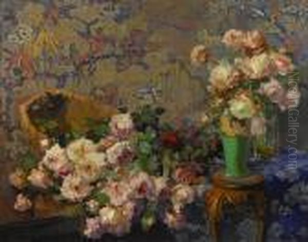 Roses Oil Painting by Franz Bischoff