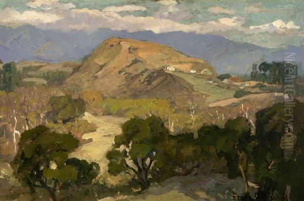 Foothill Landscape With Houses Oil Painting by Franz Bischoff