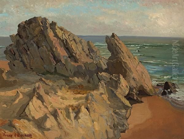 Rocks And Surf, Corona Del Mar Oil Painting by Franz Bischoff