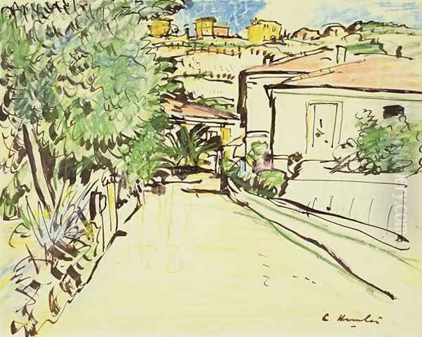 Street in Villefranche 2 Oil Painting by George Leslie Hunter