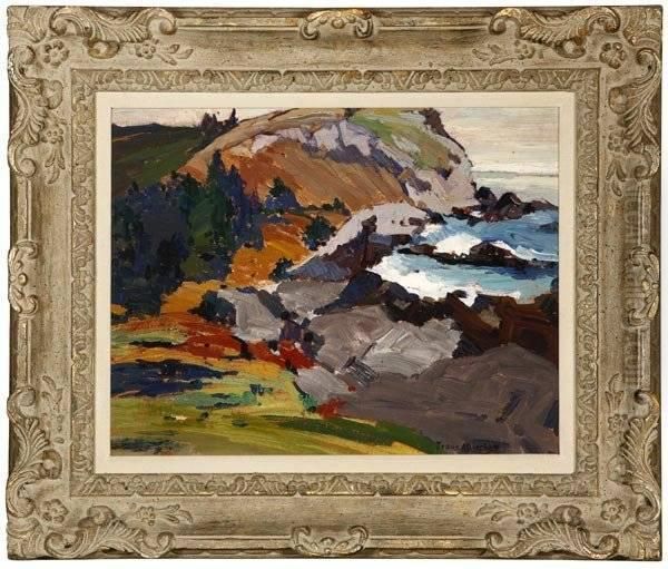 Crashing Waves In A Rocky Coastal View Oil Painting by Franz Bischoff