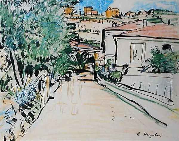 Street in Villefranche Oil Painting by George Leslie Hunter