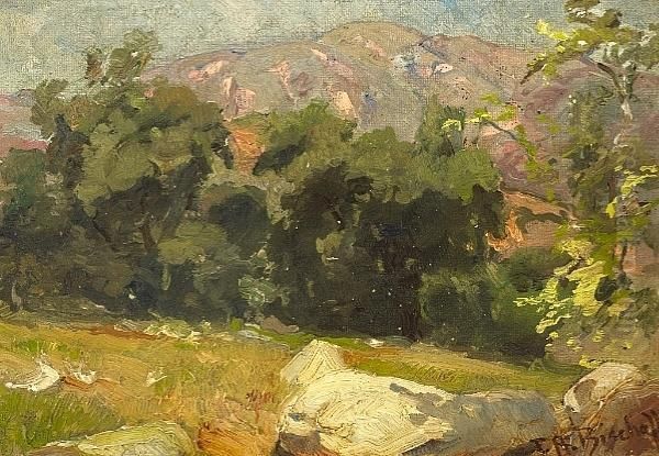 Landscape With Yellow Rock Oil Painting by Franz Bischoff